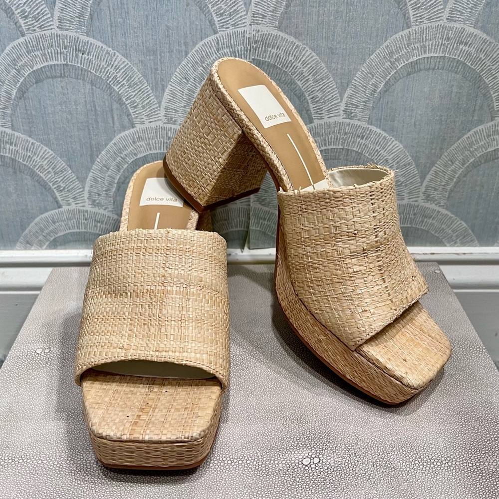 Dolce Vita Marsha Natural Raffia Slip-on Mule Block Heels, SZ 6 - Picture 2 of 8